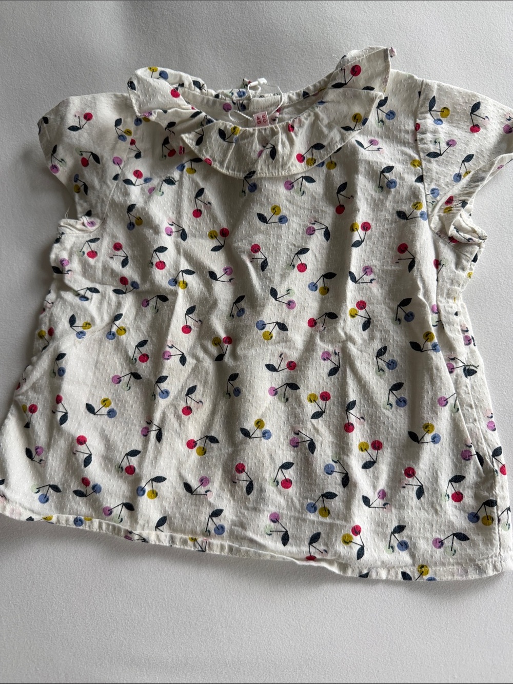 Bonpoint White Cherry-Print Ruffle Collar Blouse